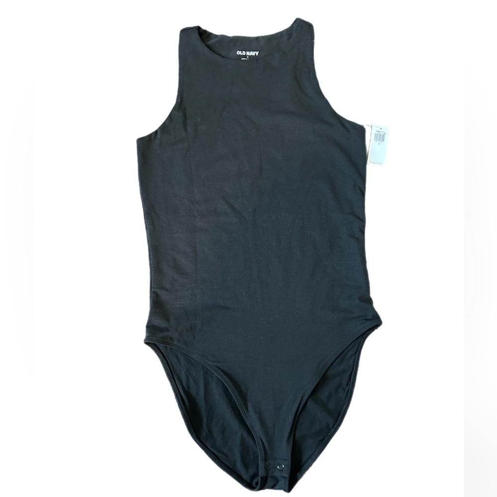 NWT Woman Sleeveless tank top black bodysuit snap bottom smooth stretch small